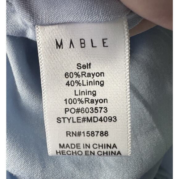 MABLE One Shoulder Puff Sleeve Pastel Blue Romantic Core Linen Blend Dress Sz S - Picture 10 of 12